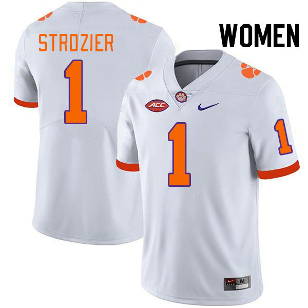 Women #1 Branden Strozier Clemson Tigers College Football Jerseys Stitched-White